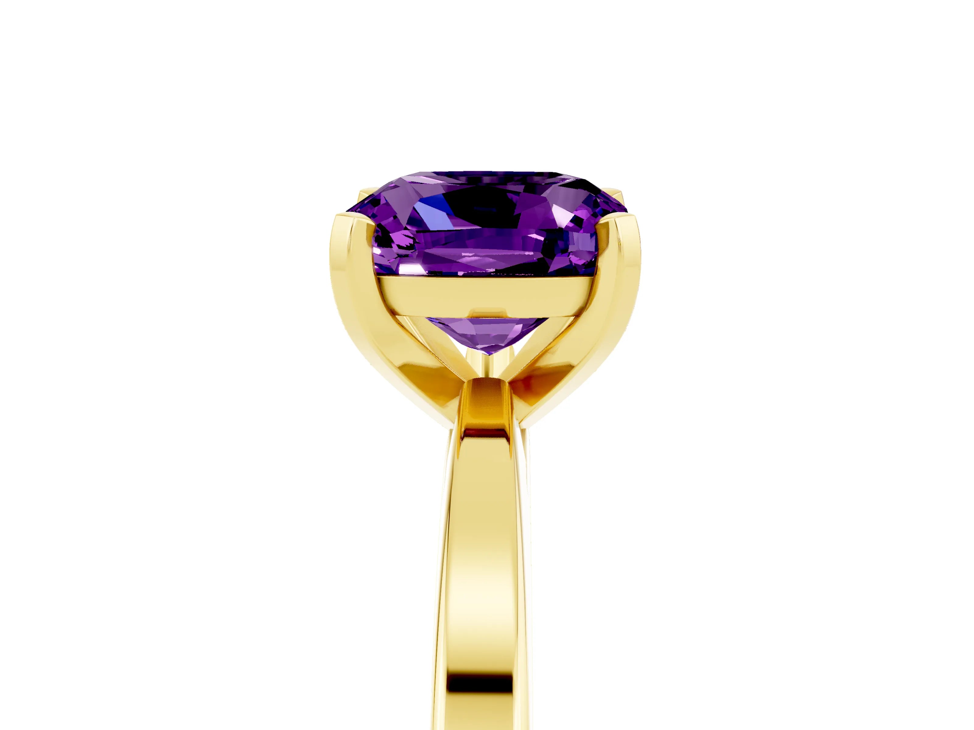 Yellow gold Cushion Cut Amethyst Solitaire Engagement Ring with Classic Band and Four-Prong Setting_29