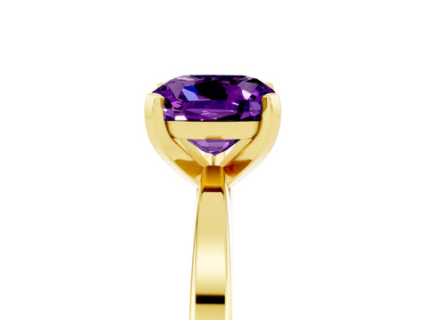 Yellow gold Cushion Cut Amethyst Solitaire Engagement Ring with Classic Band and Four-Prong Setting_29