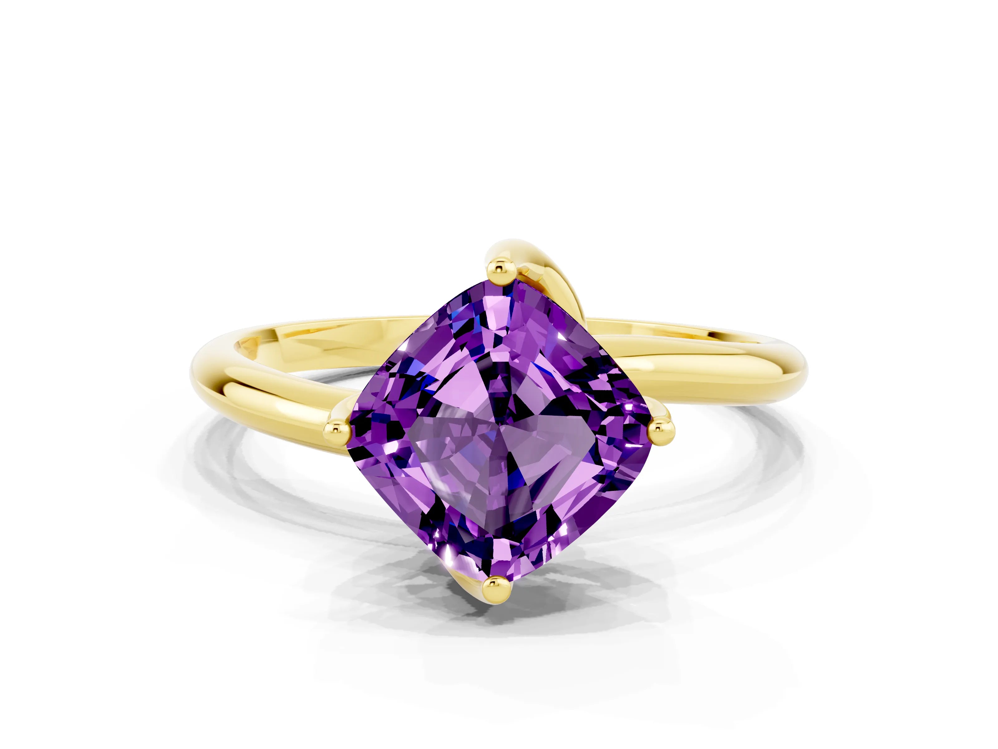 Yellow gold Cushion Cut Amethyst Solitaire Engagement Ring with Four-Prong Setting and Classic Band_12