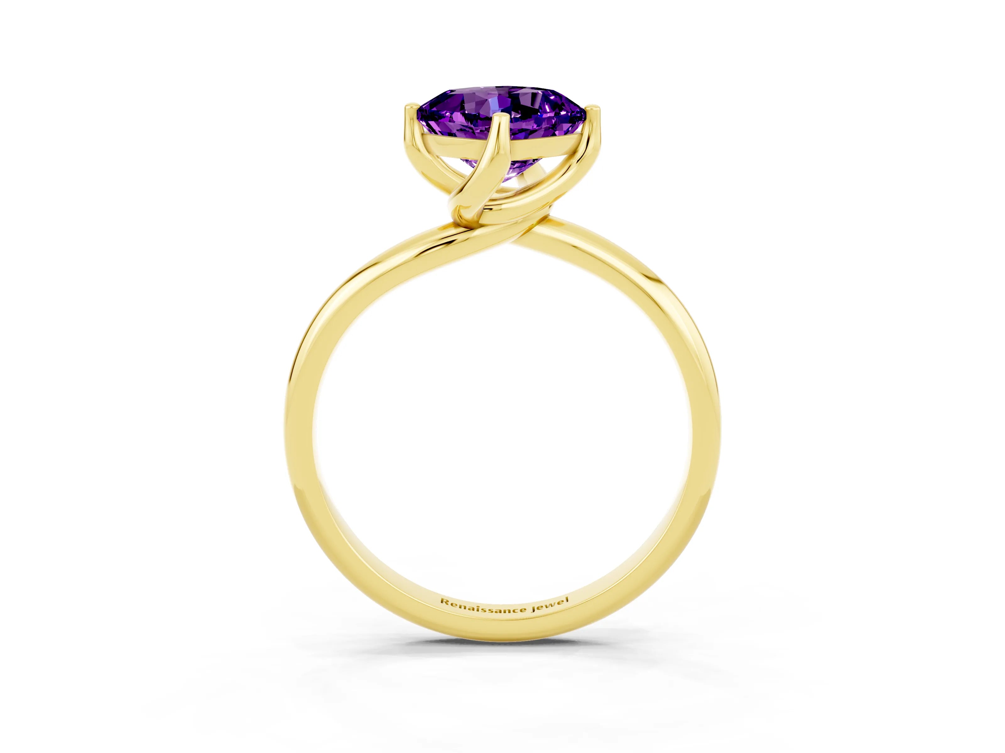 Yellow gold Cushion Cut Amethyst Solitaire Engagement Ring with Four-Prong Setting and Classic Band_15