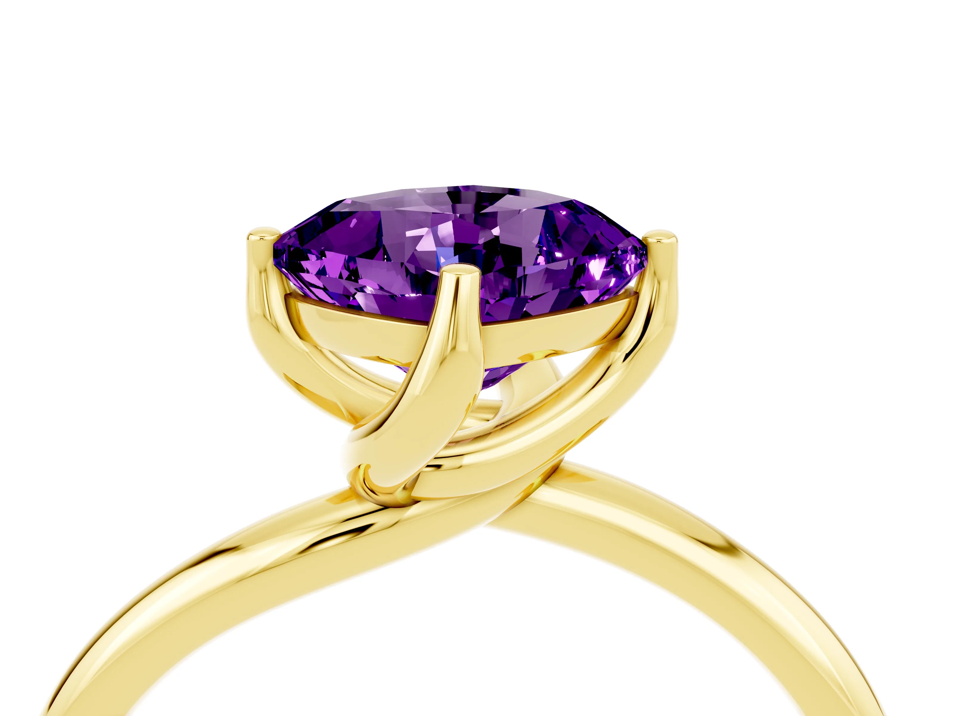 Yellow gold Cushion Cut Amethyst Solitaire Engagement Ring with Four-Prong Setting and Classic Band_16