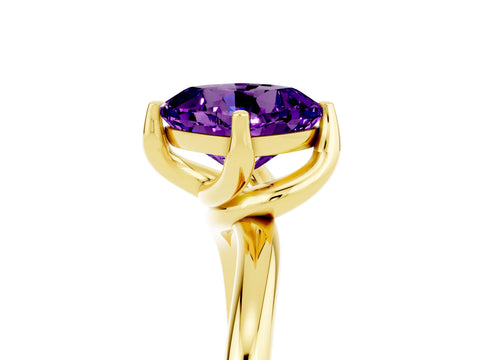 Yellow gold Cushion Cut Amethyst Solitaire Engagement Ring with Four-Prong Setting and Classic Band_17