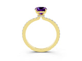 Yellow gold Cushion Cut Amethyst Solitaire Engagement Ring with Pavé Band and Four-Prong Setting_3