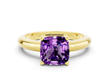 Yellow gold Cushion Cut Amethyst Solitaire Engagement Ring with Round Band and Four-Prong Setting
