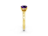 Yellow gold Cushion Cut Amethyst Solitaire Engagement Ring with Round Band and Four-Prong Setting_2