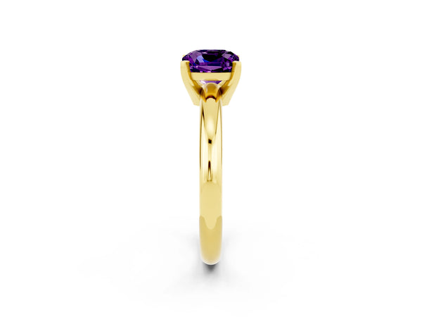 Yellow gold Cushion Cut Amethyst Solitaire Engagement Ring with Round Band and Four-Prong Setting