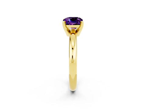 Yellow gold Cushion Cut Amethyst Solitaire Engagement Ring with Round Band and Four-Prong Setting_2