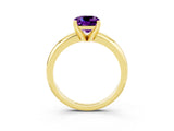 Yellow gold Cushion Cut Amethyst Solitaire Engagement Ring with Round Band and Four-Prong Setting_3