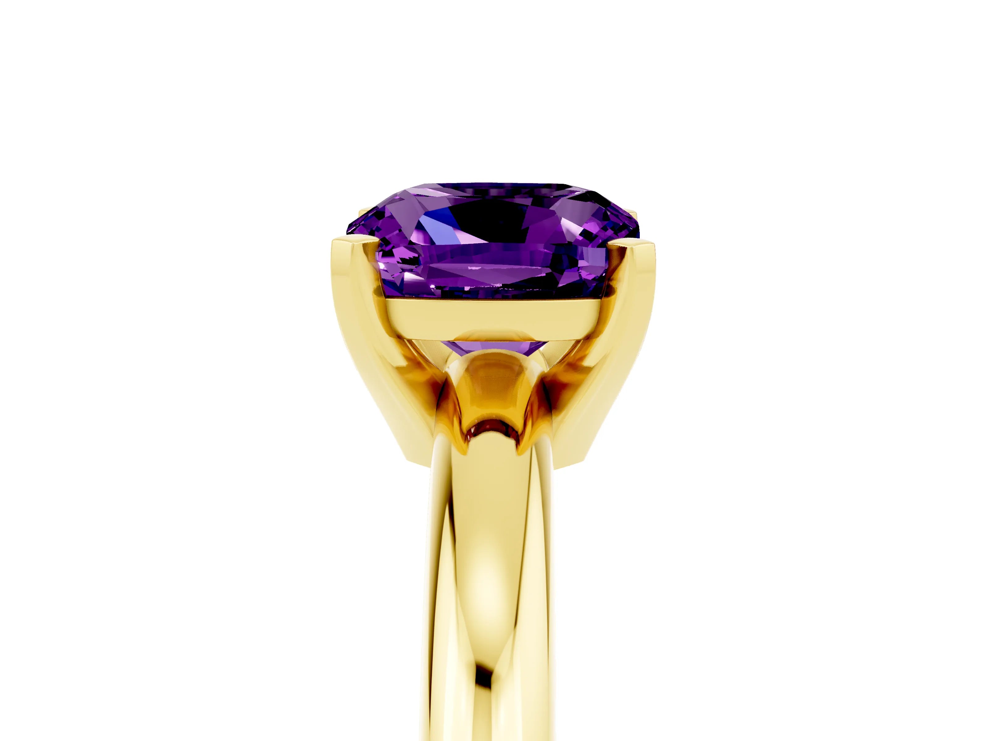 Yellow gold Cushion Cut Amethyst Solitaire Engagement Ring with Round Band and Four-Prong Setting_5
