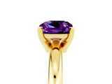 Yellow gold Cushion Cut Amethyst Solitaire Engagement Ring with Round Band and Four-Prong Setting_5