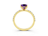 Yellow gold Cushion Cut Amethyst Solitaire Pavé Band with Four-Prong Setting_3