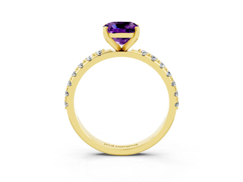 Yellow gold Cushion Cut Amethyst Solitaire Pavé Band with Four-Prong Setting_3