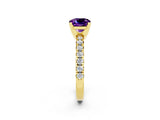 Yellow gold Cushion Cut Amethyst Solitaire Pavé Engagement Ring with Round Band and Prong Setting_14