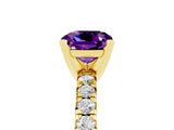 Yellow gold Cushion Cut Amethyst Solitaire Pavé Engagement Ring with Round Band and Prong Setting_17