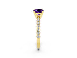 Yellow gold Cushion Cut Amethyst Solitaire Pavé Engagement Ring with Round Band and Prong Setting_86