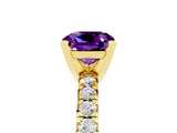Yellow gold Cushion Cut Amethyst Solitaire Pavé Engagement Ring with Round Band and Prong Setting_89