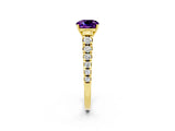 Yellow gold Cushion Cut Amethyst Solitaire Ring with Cathedral Setting and Pavé Band_2