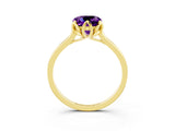 Yellow gold Cushion Cut Amethyst Solitaire Ring with Flower Prong Setting and Classic Band_39