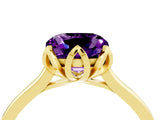 Yellow gold Cushion Cut Amethyst Solitaire Ring with Flower Prong Setting and Classic Band_40
