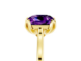 Yellow gold Cushion Cut Amethyst Solitaire Ring with Flower Prong Setting and Classic Band_41