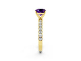 Yellow gold Cushion Cut Amethyst Solitaire Ring with Pavé Accents and Four-Prong Setting_2