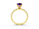Yellow gold Cushion Cut Amethyst Solitaire Ring with Pavé Accents and Four-Prong Setting_3