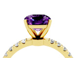 Yellow gold Cushion Cut Amethyst Solitaire Ring with Pavé Accents and Four-Prong Setting_4
