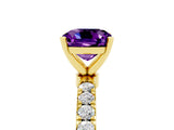 Yellow gold Cushion Cut Amethyst Solitaire Ring with Pavé Accents and Four-Prong Setting_5