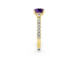 Yellow gold Cushion Cut Amethyst Solitaire Ring with Pavé Band and Four-Prong Setting_14