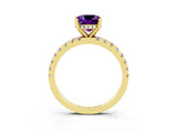 Yellow gold Cushion Cut Amethyst Solitaire Ring with Pavé Band and Four-Prong Setting_15