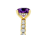 Yellow gold Cushion Cut Amethyst Solitaire Ring with Pavé Band and Four-Prong Setting_17