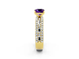 Yellow gold Cushion Cut Amethyst Solitaire Ring with Pavé and Channel Set Band_2