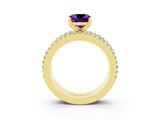Yellow gold Cushion Cut Amethyst Solitaire Ring with Pavé and Channel Set Band_3