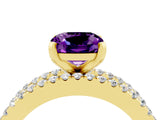 Yellow gold Cushion Cut Amethyst Solitaire Ring with Pavé and Channel Set Band_4