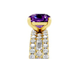 Yellow gold Cushion Cut Amethyst Solitaire Ring with Pavé and Channel Set Band_5
