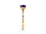 Yellow gold Cushion Cut Amethyst Solitaire Ring with Pave Band and Four Prong Setting_14