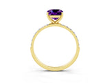 Yellow gold Cushion Cut Amethyst Solitaire Ring with Pave Band and Four Prong Setting_15
