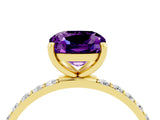 Yellow gold Cushion Cut Amethyst Solitaire Ring with Pave Band and Four Prong Setting_16