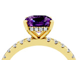 Yellow gold Cushion Cut Amethyst Solitaire Ring with Round  Pavé Band and Four-Prong Setting_40