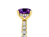 Yellow gold Cushion Cut Amethyst Solitaire Ring with Round  Pavé Band and Four-Prong Setting_41
