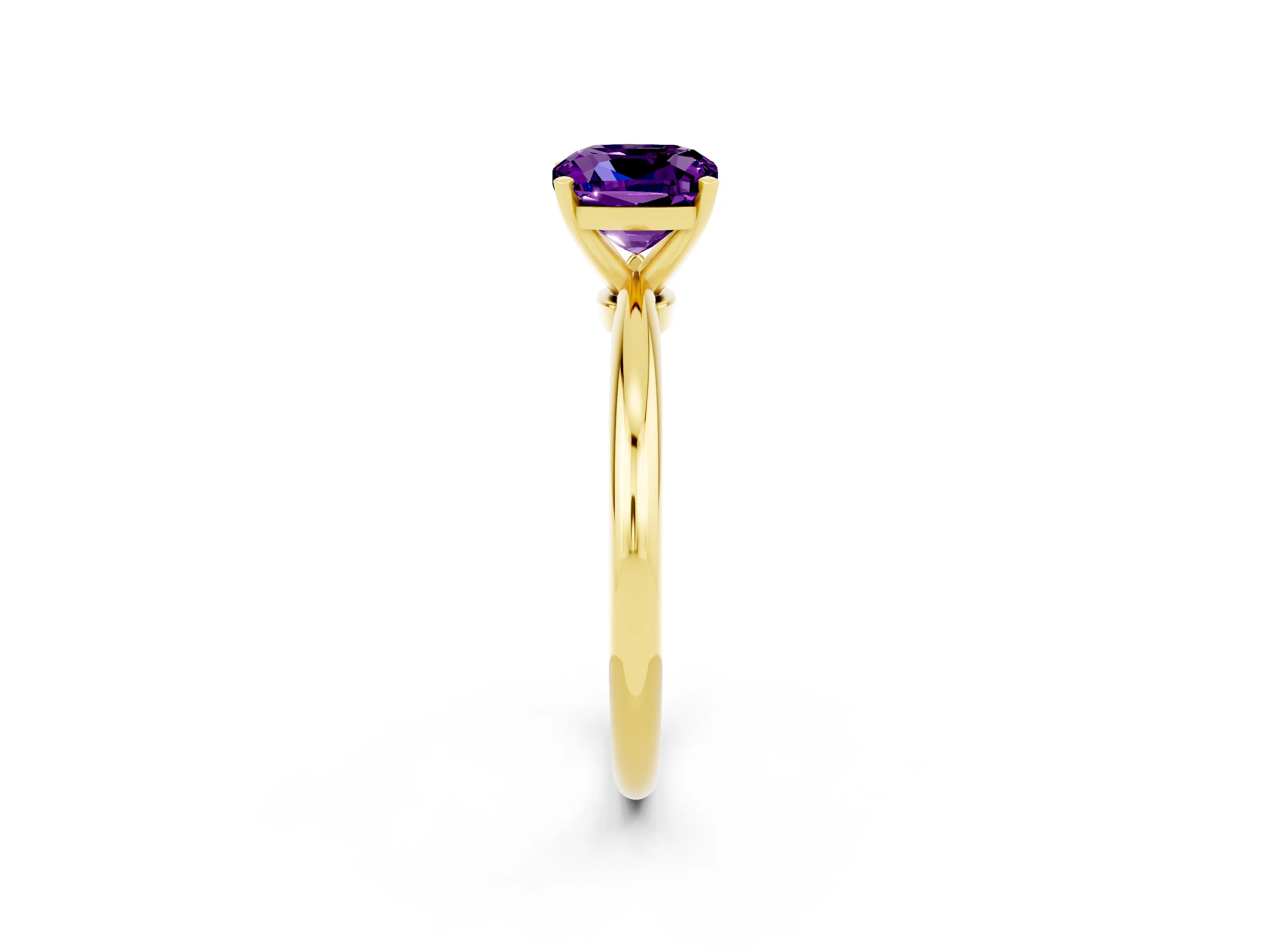 Yellow gold Cushion Cut Amethyst Solitaire Ring with Six-Prong Setting and Classic Band_2