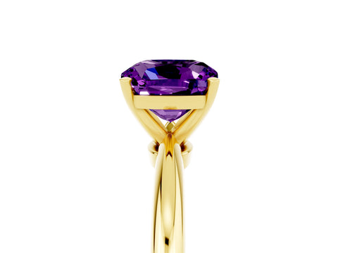 Yellow gold Cushion Cut Amethyst Solitaire Ring with Six-Prong Setting and Classic Band_5