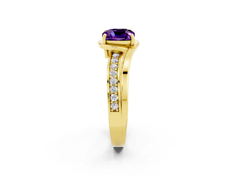 Yellow gold Cushion Cut Amethyst Solitaire Ring with Split Shank and Prong Setting_2