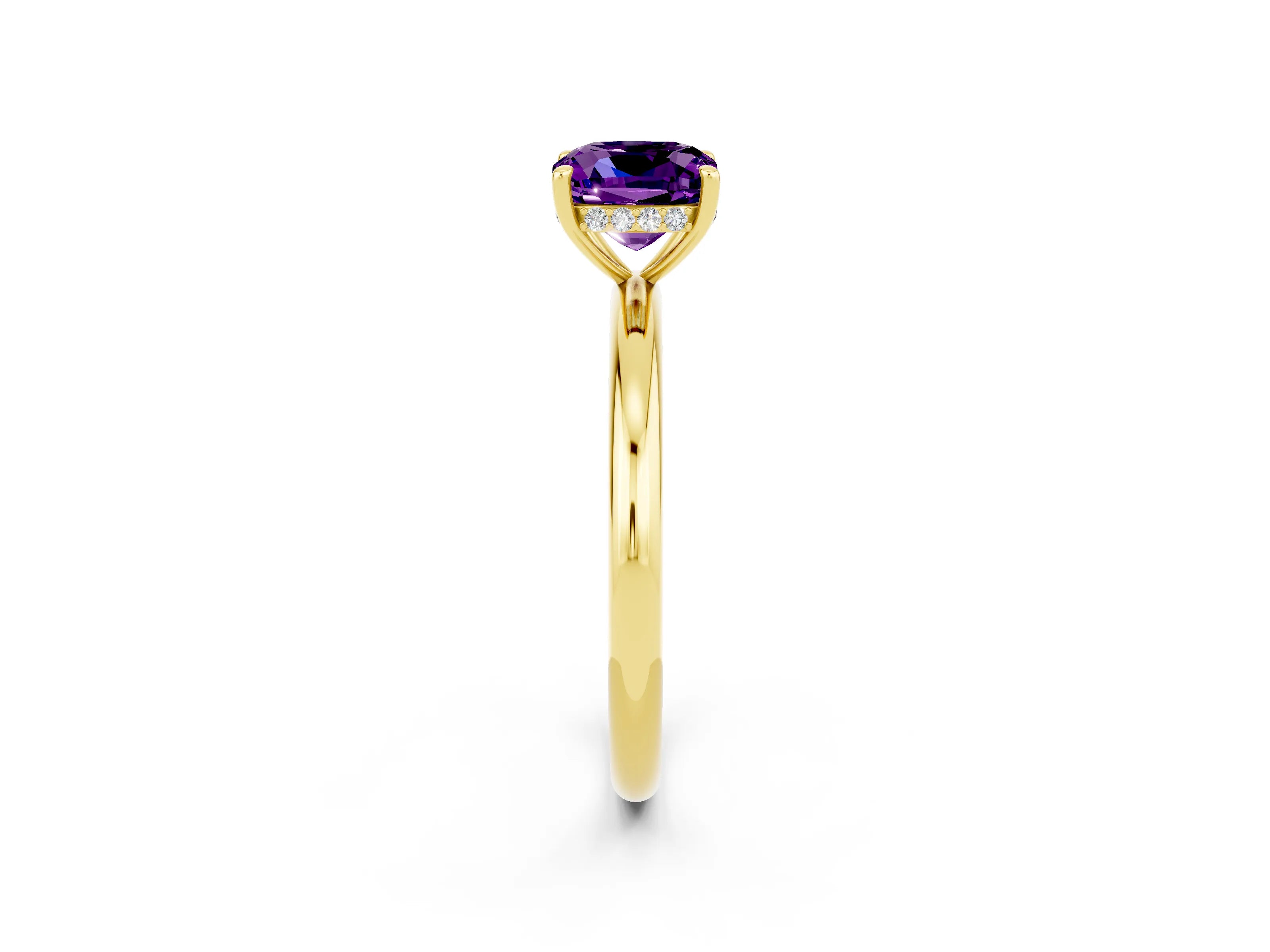 Yellow gold Cushion Cut Amethyst Solitaire Ring with Thin Band and Four-Prong Setting_2