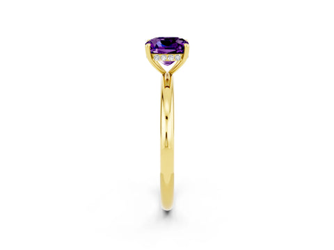 Yellow gold Cushion Cut Amethyst Solitaire Ring with Thin Band and Four-Prong Setting_2