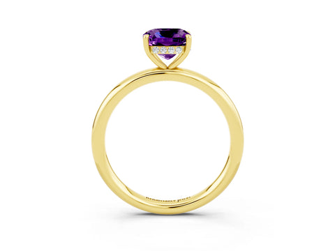 Yellow gold Cushion Cut Amethyst Solitaire Ring with Thin Band and Four-Prong Setting_3