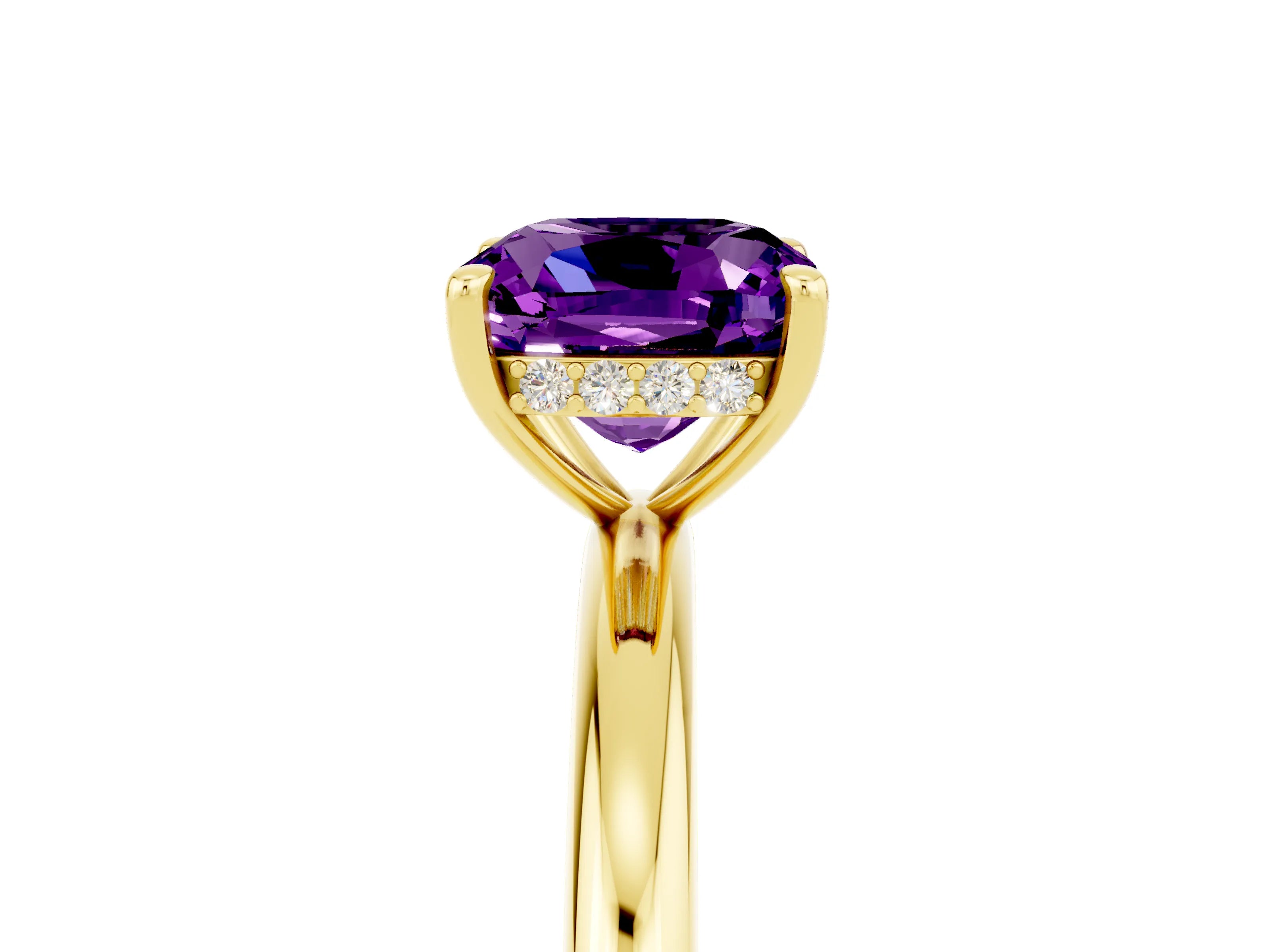 Yellow gold Cushion Cut Amethyst Solitaire Ring with Thin Band and Four-Prong Setting_5