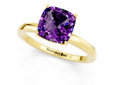 Yellow gold Cushion Cut Amethyst Solitaire Ring with Thin Band and Prong Setting_13