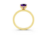 Yellow gold Cushion Cut Amethyst Solitaire Ring with Thin Band and Prong Setting_15