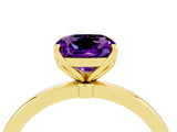 Yellow gold Cushion Cut Amethyst Solitaire Ring with Thin Band and Prong Setting_16
